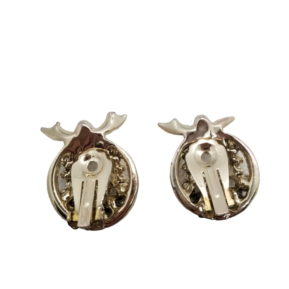 VINTAGE GOLDTONED & ORANGE AUSTRIAN CRYSTAL ORNATE CLIP ON EARRINGS - Picture 4 of 4